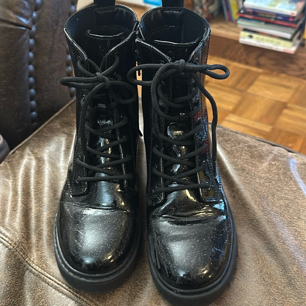 Girls glitter combat style side zip  boots size 4